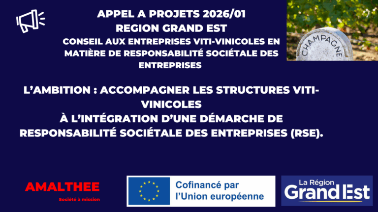 Lire la suite à propos de l’article Nouvel appel à projets RSE pour la filière viti-vinicole de la Région Grand Est : le cabinet de conseil rémois en stratégie durable AMALTHEE habilité.